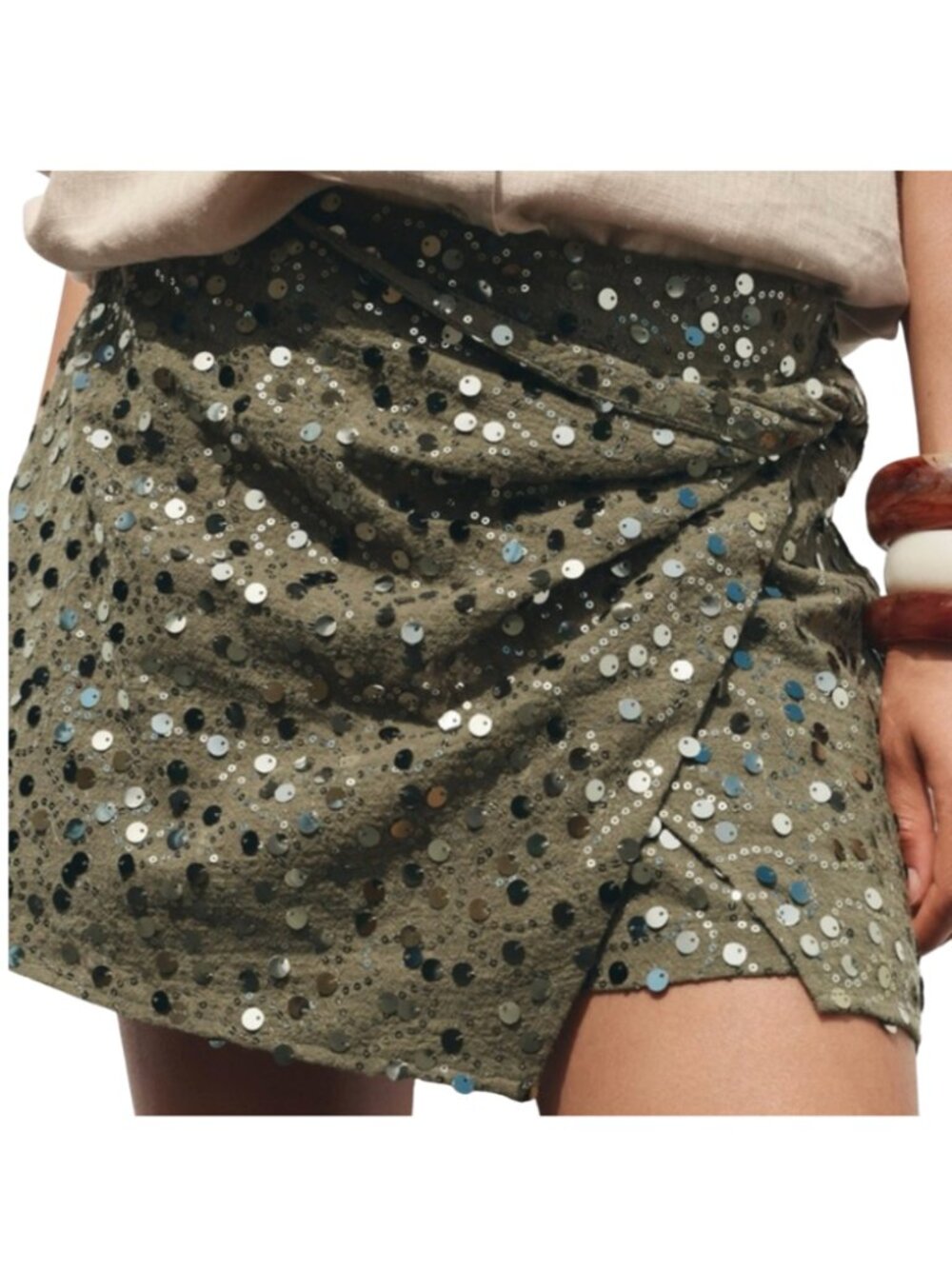 Zara NWT | Green Sparkle Mini Skort - Picture 5 of 12